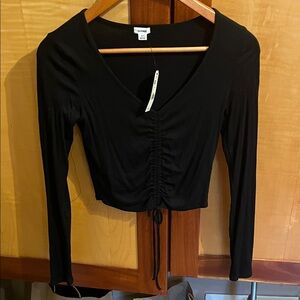 Garage Black Ruched V-Neck Blouse